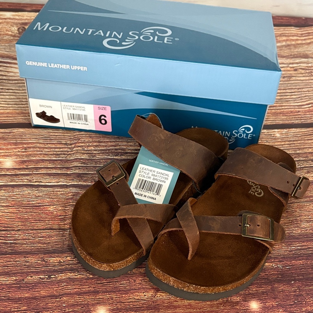 Brown Leather Sandals with Black Soles